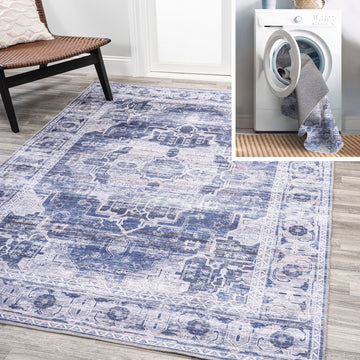 Alanya Ornate Medallion Washable Area Rug